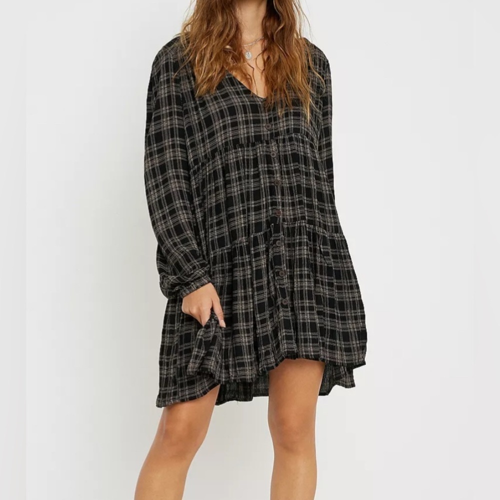 Urban Outfitters black check babydoll dress, XS